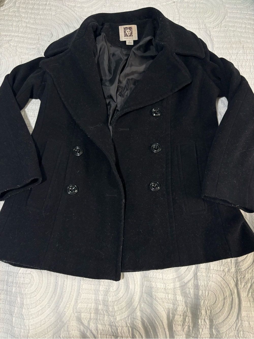 Anne Klein Black Double-Breasted Peacoat
